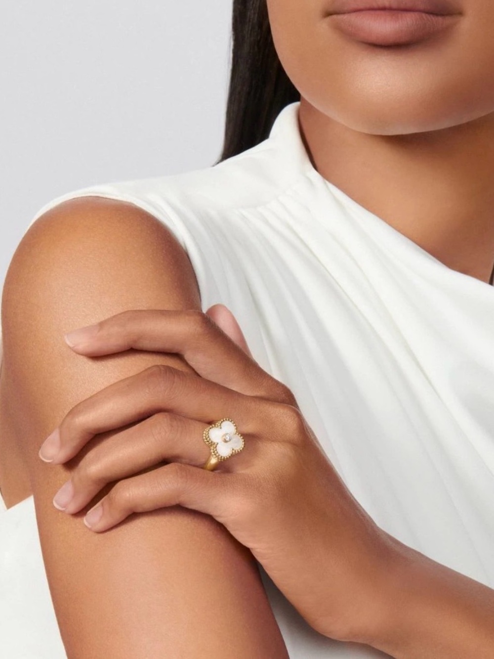Alhambra Style Gold and White Ring